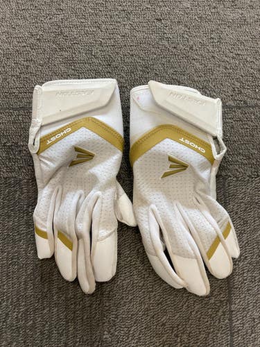 Used Easton Ghost Bb Sb Batting Gloves White And Gold Md 11614-s000238024