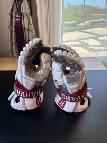 Harvard Crimson White Maverik Max Lacrosse Gloves (Used)