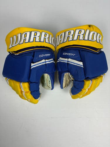 Used 14" Warrior Covert Pro Stock Hockey Gloves - Blue/Yellow