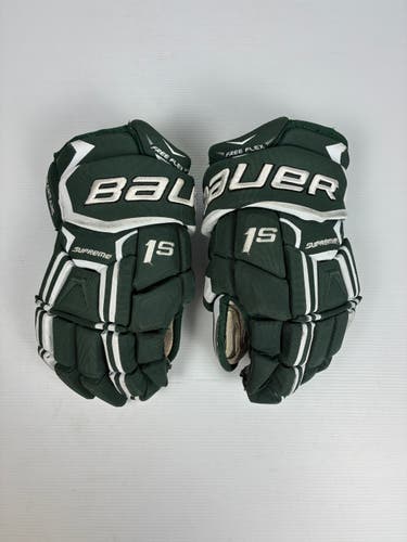 Used 14" Bauer Supreme 1S Pro Stock Hockey Gloves - Green