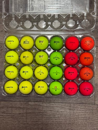 24 Colored Golf Balls - Callaway, Titleist, Srixon, Pinnacle -Yellow, Green, Red