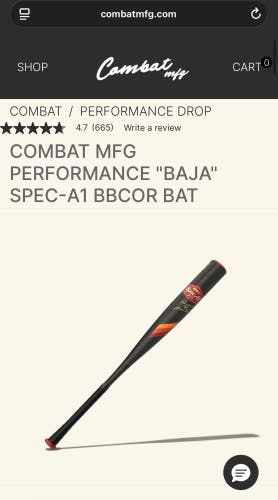 2026 Combat MFG Spec A1 Alloy BBCOR Certified Bat (-3) 30 oz 33" (Used)
