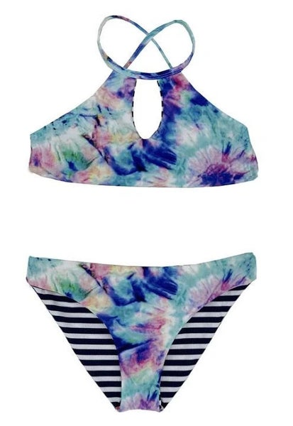 Splendid Brighter Swimwear Set Girls 14 Multi Tie Dye Reversible Stretch RED1047