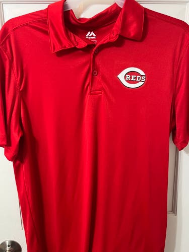 Red Large Men's Majestic Shirt (New) Cincinnati Reds Golf Polo  , Mlb Baseball  Size Large