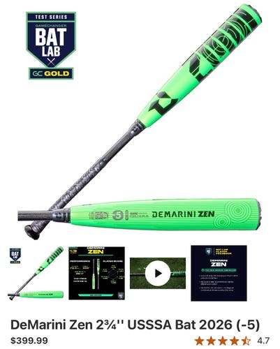 2026 DeMarini CF Zen Composite USSSA Certified Bat (-5) 26 oz 31" (New)
