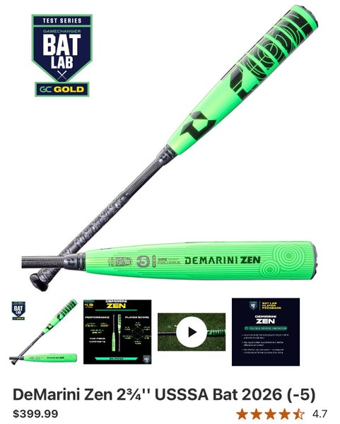 2026 DeMarini CF Zen Composite USSSA Certified Bat (-5) 26 oz 31" (New)
