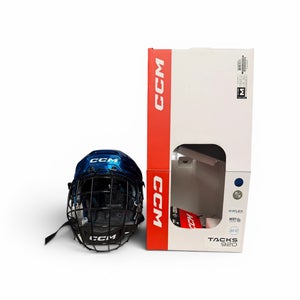 Chrome Blue Medium CCM Tacks 920 Helmet with FM580 medium black mask.