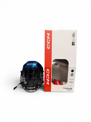 Chrome Blue Medium CCM Tacks 920 Helmet with FM580 medium black mask.