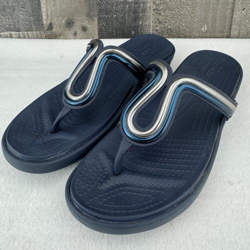 Crocs Monterey Wedge Flip Women's Size 9 Navy Blue Silver Sandals