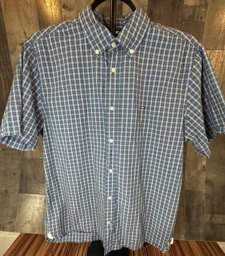 Tommy Hilfiger Men XL Blue Plaid Short Sleeve Casual Button-Down Shirt
