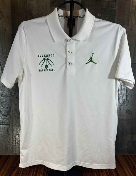 Jordan Men's White Buckaroo Basketball Polo Shirt Medium Cotton