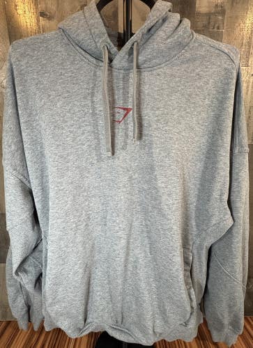 Gymshark Men's Gray Red Pullover Hoodie Medium Activewear Sweatshirt
