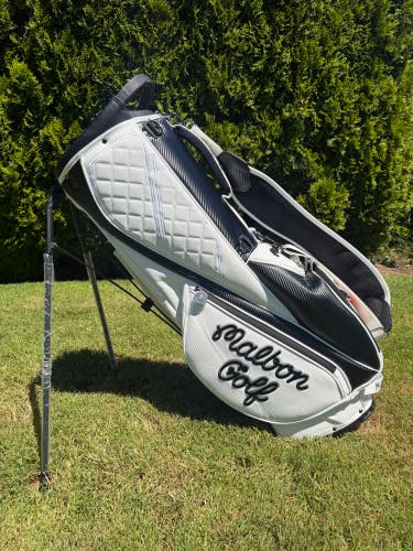 Malbon Golf Stand Golf Bag Faux Leather White Black Red w/ Carry 5 Way Divider