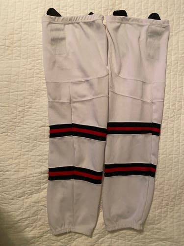 28" White with Red/Black Stripes Hockey Socks (used)