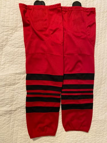 30" Red with Black Stripes Hockey Socks (New)