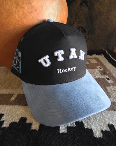Utah Mammoth Hockey Club Hive and Pines Brand Black/Blue Suede Bill Snapback Hat
