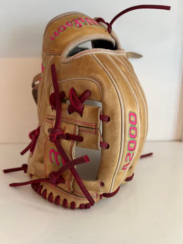 Wilson A2000 1786 11.5" Infield Baseball Glove - Blonde/Maroon/Pink with Pink & Green Logos (Used)