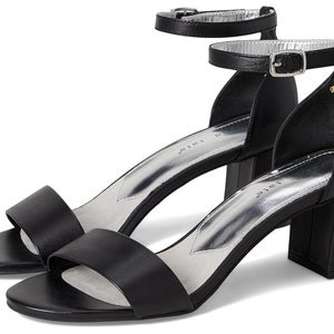 David Tate Timeless Sandals Womens US 6.5WW Black Leather Block Heel VER028