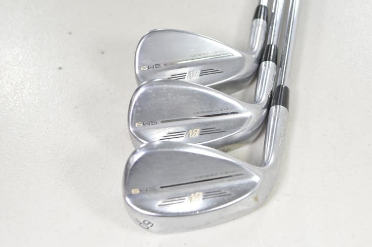 LEFT HANDED Titleist Vokey SM9 Tour Chrome 52*, 56*, 60* Wedge Set Steel #219486