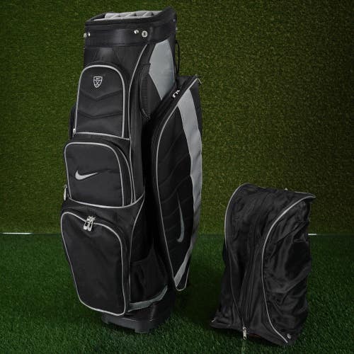 Nike Golf Cart Golf Bag Black / Gray 14-Way Divider W/ Hood ~ NICE!!