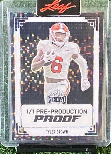 Tyler Brown 1/1 Pre-Production Proof 2024 Leaf Metal Black Pulsar Clemson '91