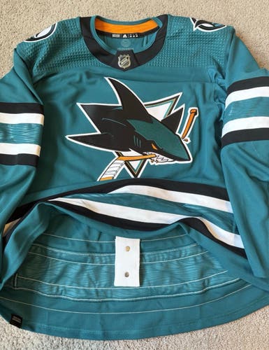 MIC NWT San Jose Sharks Team Issued adidas Jersey Pro Stock Teal 58 Blank
