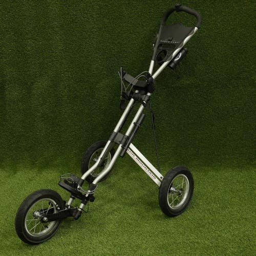 Sun Mountain Speed Cart Push Pull 3 Wheel Bag Pusher w/ Holder and Pump, Silver
