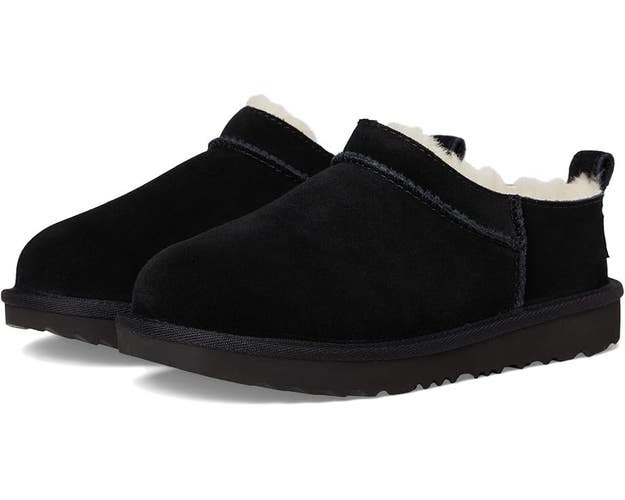 UGG Classic Micro 1174410K-BLK Slipper Kids Black Suede Faux Fur Slip On GUG169