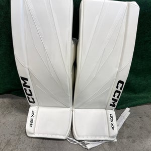 White Senior CCM Axis XF Goalie Leg Pads (New) | 33" + 1"