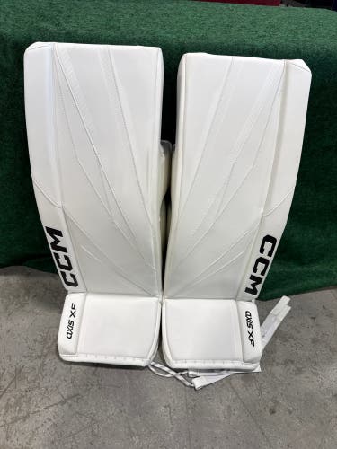 White Senior CCM Axis XF Goalie Leg Pads (New) | 33" + 1"