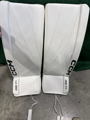 White Senior CCM Axis F9 Goalie Leg Pads (New) | 33"+1"