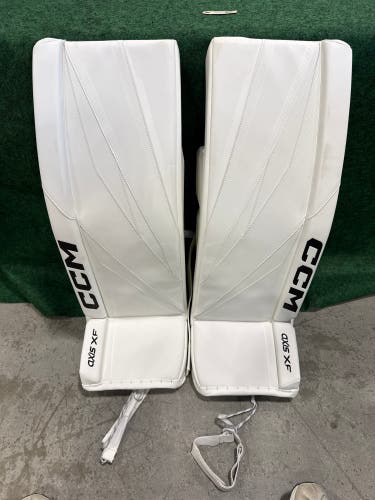 White Senior CCM Axis XF Goalie Leg Pads (New) | 34" + 1"