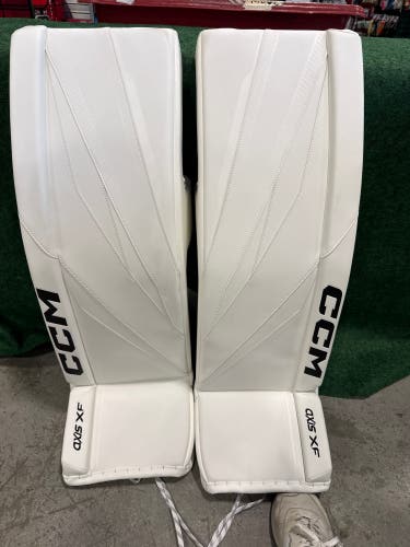 White Senior CCM Axis XF Goalie Leg Pads (New) | 35" + 2"