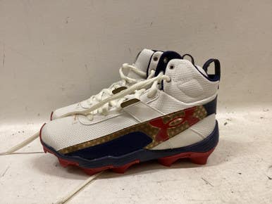 Used Under Armour Harper 10 Rm Jr Le Usa Bb Sb Cleats White Red Navy Junior 04.5 11725-s000498157