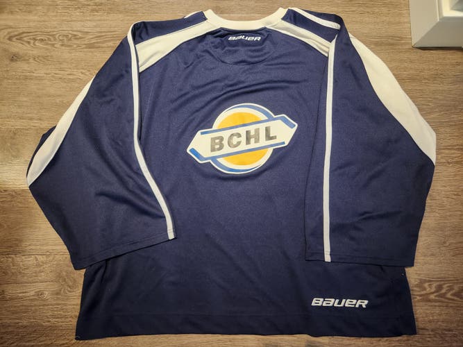 Bauer Hockey BCHL Pro Stock Practice Jersey Navy Blue White Goalie Goal Cut GC #26