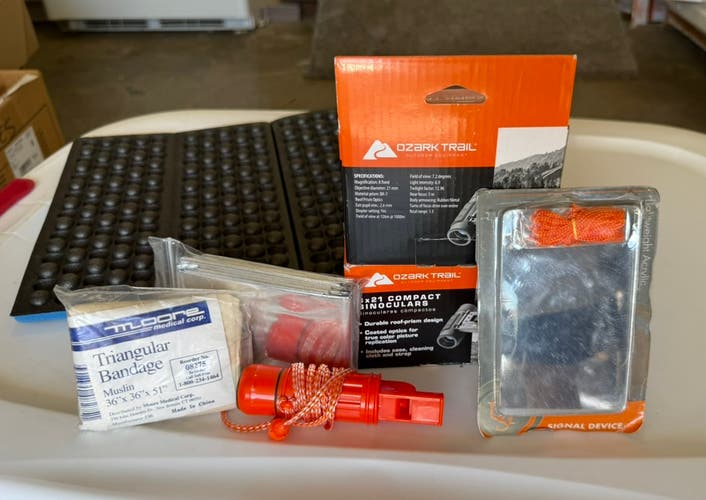 New Camping & Hiking Survival Bundle | 2x Binoculars, Foam Pad, Emergency Kit