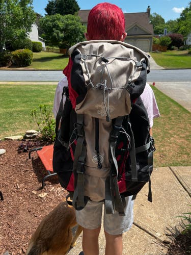 Official BSA / Scouting America Internal Frame Multi-Day Hiking Backpack - Red/Tan * Bundle