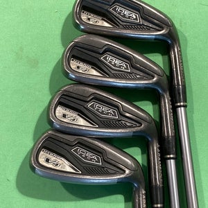 Used Men's Adams Idea Tech V4 Right Handed Iron Set | 7i - 9i, PW | R Flex | Bassara Graphite Shafts