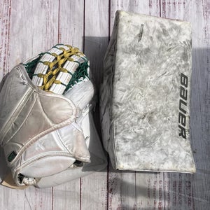 White Senior Bauer FlyLite Goalie Glove & Blocker Set Regular (Used)