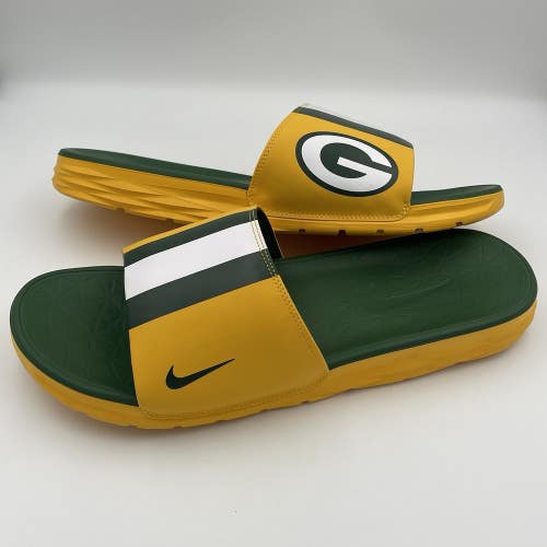 Nike Green Bay Packers Solarsoft Sandals Flip Flops Slides Mens Size 15 - NEW