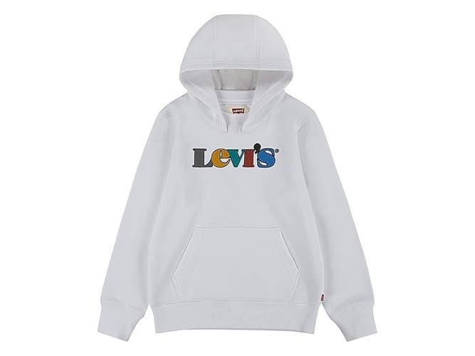 Levi's Hoodie Boys Medium White Graphic Cotton Blend Long Sleeve Pullover GBO186