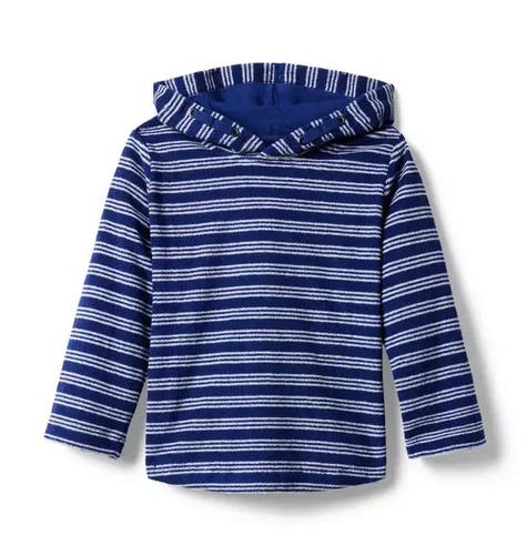 Janie and Jack Terry Hoodie Boys 7 Blue Striped Long Sleeve Pullover GBO193