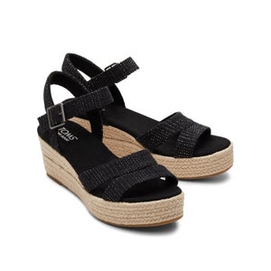 Toms Audrey 10020749 Sandals Women's 8 Black Ankle Strap Espadrille Wedge VER153