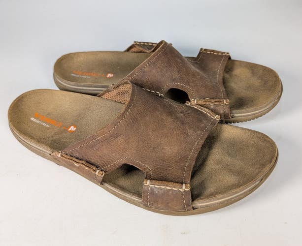 Merrell Moss Brown Natural Leather Slides Sandals Men's Size: 12