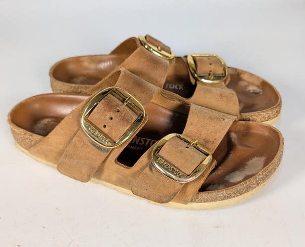 Birkenstock Arizona Big Buckle Cognac Tan Leather Slide Sandals Women's 38 / 7