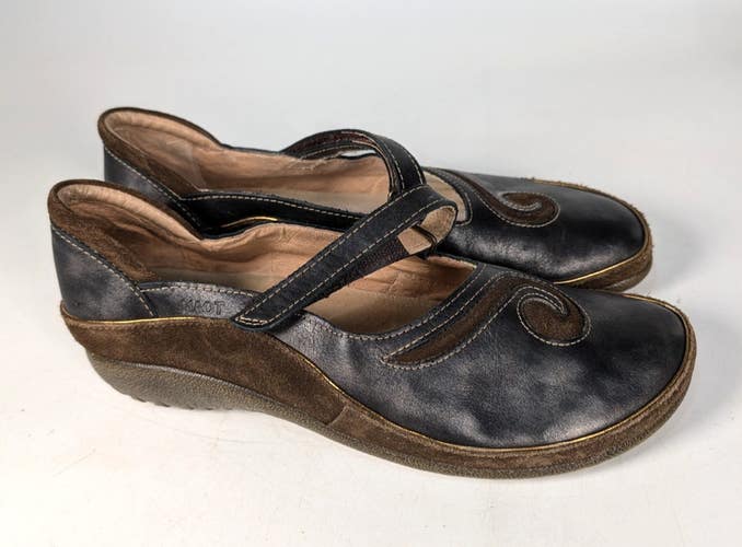 Naot Matai Koru Brown Leather Swirl Mary Jane Shoes Israel Women's Size 41 / 10