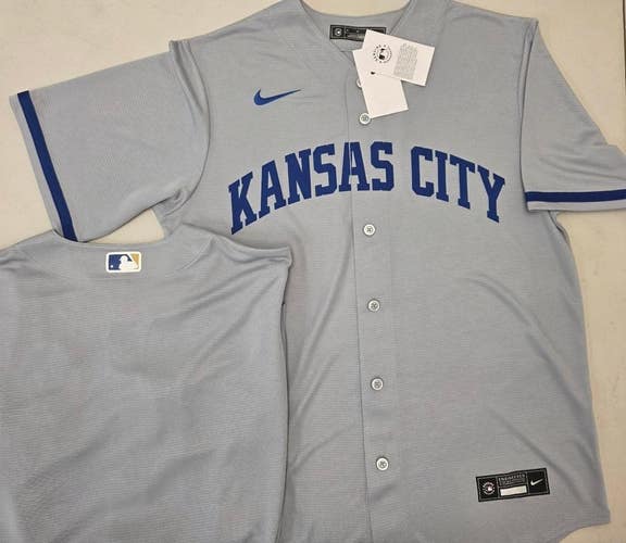 Mens KANSAS CITY ROYALS Sewn 100% REAL Baseball Jersey NWT GRAY $115