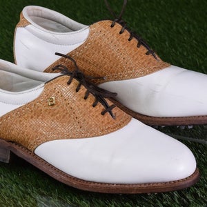 FOOTJOY CLASSICS LADIES WOMEN'S 7.5B WHITE TAN SADDLE GOLF SHOES 90332 USA