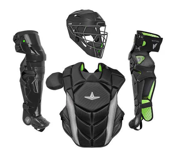All Star MVP Pro Series Intermediate Medium 13-15 Baseball Catchers Gear Set All Black