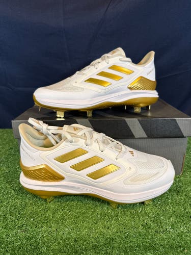 White/Gold Women's Adidas Adizero PureHustle 3 Elite Low Top Metal Softball Cleats (New)
